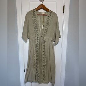 Easel M Sage Green Long Drawstring Waist Cover Up